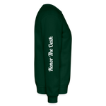 Alota Note$ Monogram 'Listed Codes' Scripted Sleeve Unisex Crewneck Sweatshirt - forest green