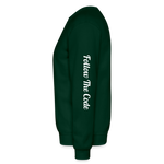 Alota Note$ Monogram 'Listed Codes' Scripted Sleeve Unisex Crewneck Sweatshirt - forest green