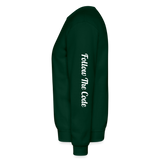 Alota Note$ Monogram 'Listed Codes' Scripted Sleeve Unisex Crewneck Sweatshirt - forest green