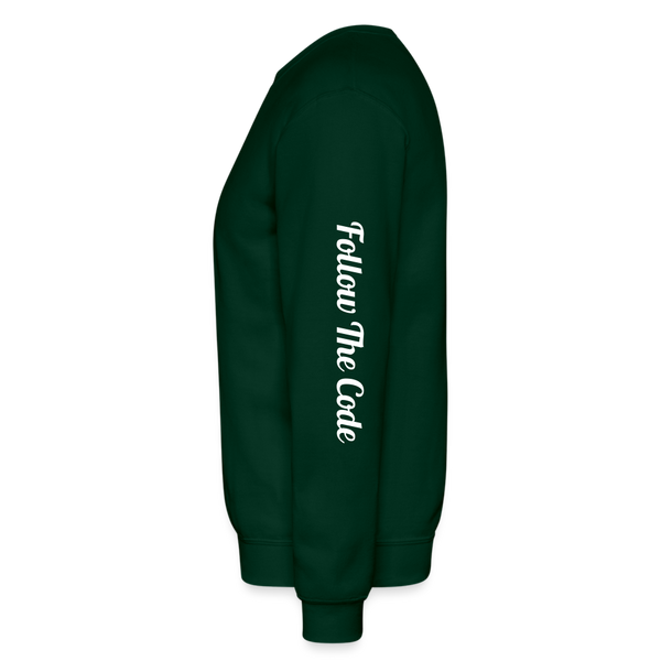 Alota Note$ Monogram 'Listed Codes' Scripted Sleeve Unisex Crewneck Sweatshirt - forest green