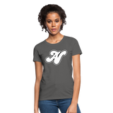 Alota Note$ White Lettermark x Icon/Wordmark Women's T-Shirt - charcoal