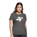 Alota Note$ White Lettermark x Icon/Wordmark Women's T-Shirt - charcoal