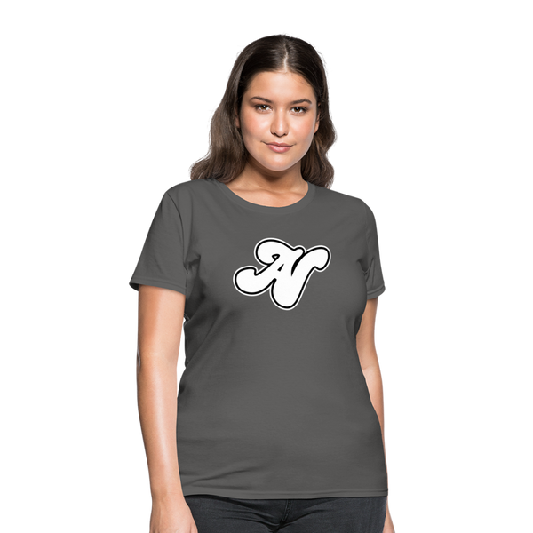 Alota Note$ White Lettermark x Icon/Wordmark Women's T-Shirt - charcoal