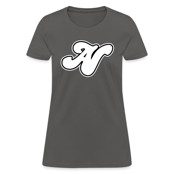 Alota Note$ White Lettermark x Icon/Wordmark Women's T-Shirt - charcoal