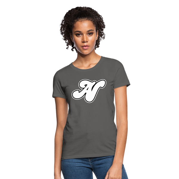 Alota Note$ White Lettermark x Icon/Wordmark Women's T-Shirt - charcoal