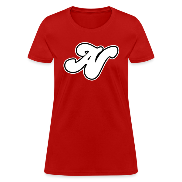 Alota Note$ White Lettermark x Icon/Wordmark Women's T-Shirt - red