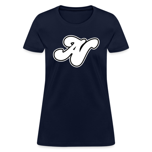 Alota Note$ White Lettermark x Icon/Wordmark Women's T-Shirt - navy