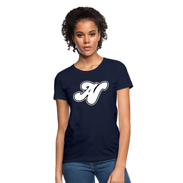 Alota Note$ White Lettermark x Icon/Wordmark Women's T-Shirt - navy