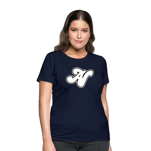 Alota Note$ White Lettermark x Icon/Wordmark Women's T-Shirt - navy