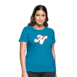 Alota Note$ White Lettermark x Icon/Wordmark Women's T-Shirt - turquoise