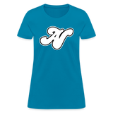 Alota Note$ White Lettermark x Icon/Wordmark Women's T-Shirt - turquoise