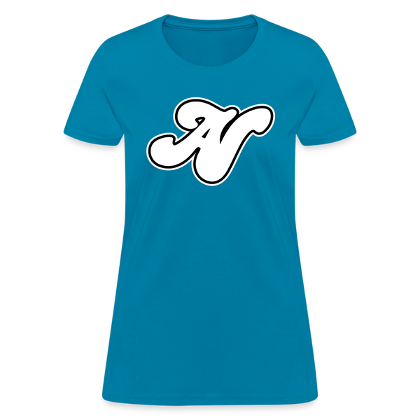 Alota Note$ White Lettermark x Icon/Wordmark Women's T-Shirt - turquoise