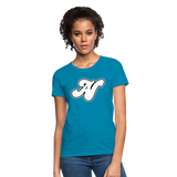 Alota Note$ White Lettermark x Icon/Wordmark Women's T-Shirt - turquoise