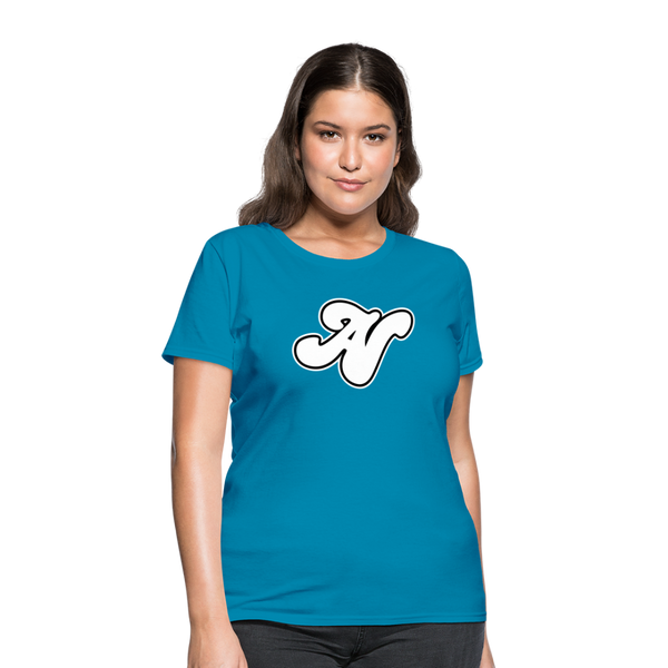 Alota Note$ White Lettermark x Icon/Wordmark Women's T-Shirt - turquoise