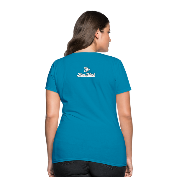 Alota Note$ White Lettermark x Icon/Wordmark Women's T-Shirt - turquoise