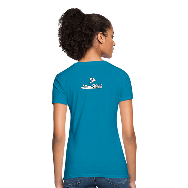 Alota Note$ White Lettermark x Icon/Wordmark Women's T-Shirt - turquoise