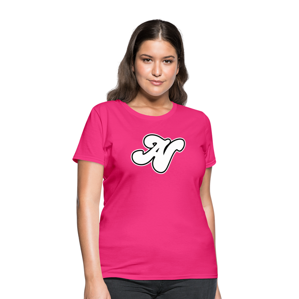 Alota Note$ White Lettermark x Icon/Wordmark Women's T-Shirt - fuchsia