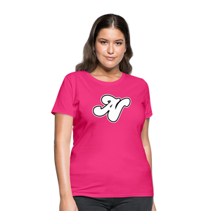 Alota Note$ White Lettermark x Icon/Wordmark Women's T-Shirt - fuchsia