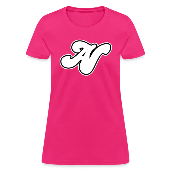 Alota Note$ White Lettermark x Icon/Wordmark Women's T-Shirt - fuchsia