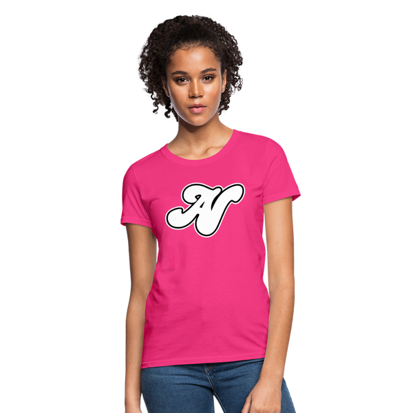 Alota Note$ White Lettermark x Icon/Wordmark Women's T-Shirt - fuchsia