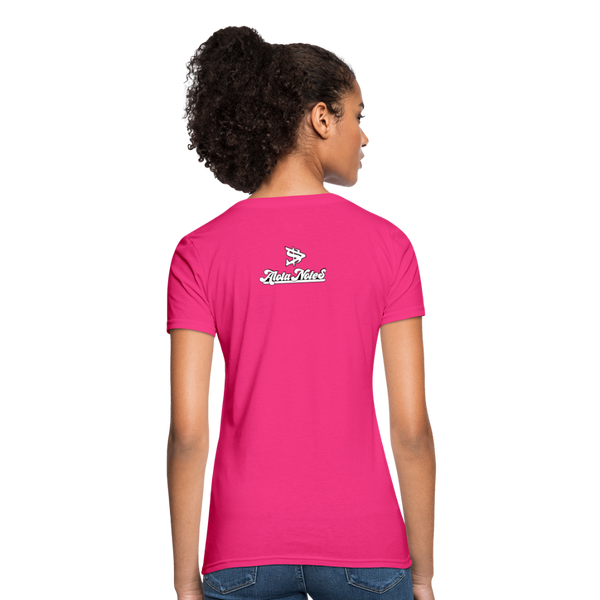 Alota Note$ White Lettermark x Icon/Wordmark Women's T-Shirt - fuchsia