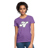 Alota Note$ White Lettermark x Icon/Wordmark Women's T-Shirt - purple heather