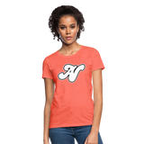 Alota Note$ White Lettermark x Icon/Wordmark Women's T-Shirt - heather coral