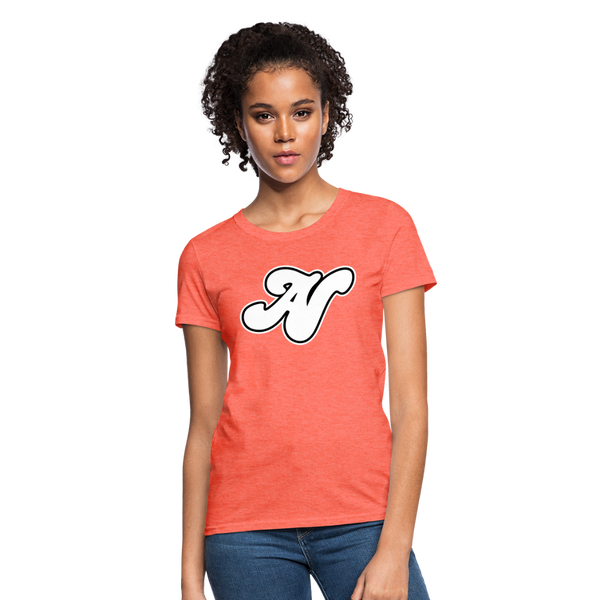 Alota Note$ White Lettermark x Icon/Wordmark Women's T-Shirt - heather coral