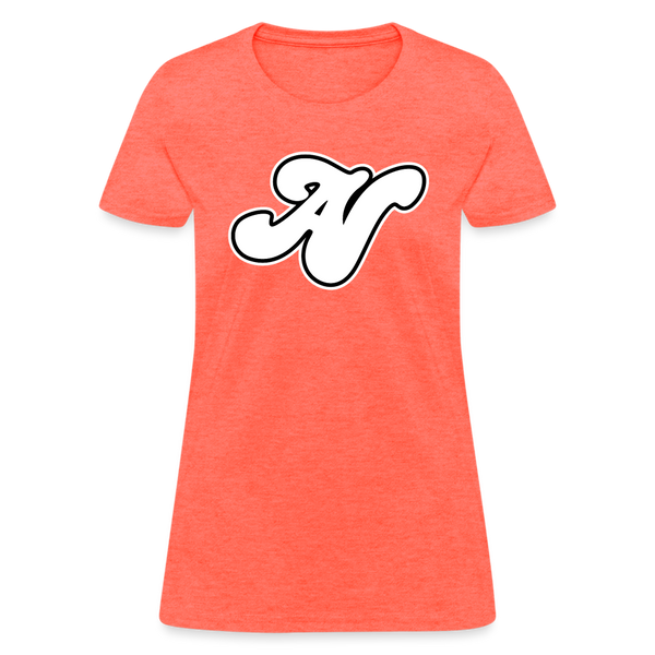 Alota Note$ White Lettermark x Icon/Wordmark Women's T-Shirt - heather coral