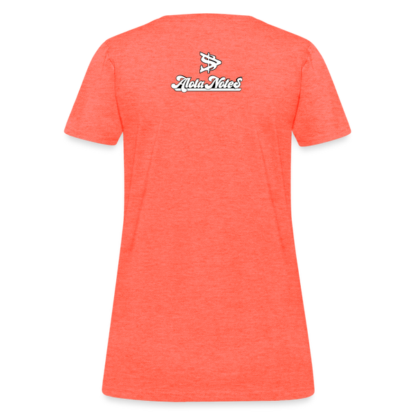 Alota Note$ White Lettermark x Icon/Wordmark Women's T-Shirt - heather coral