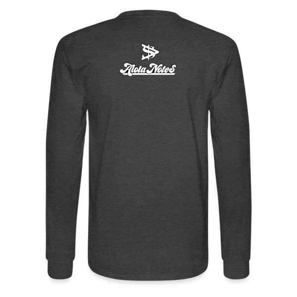 Alota Note$ White Lettermark x Icon/Wordmark Men's Long Sleeve T-Shirt - heather black