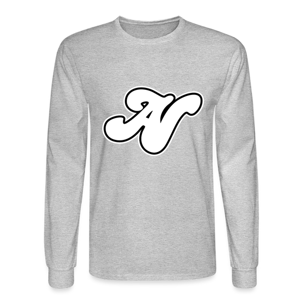 Alota Note$ White Lettermark x Icon/Wordmark Men's Long Sleeve T-Shirt - heather gray