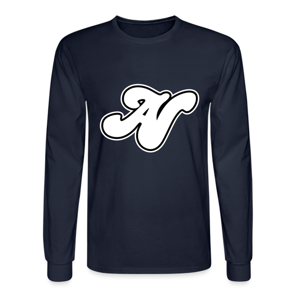 Alota Note$ White Lettermark x Icon/Wordmark Men's Long Sleeve T-Shirt - navy