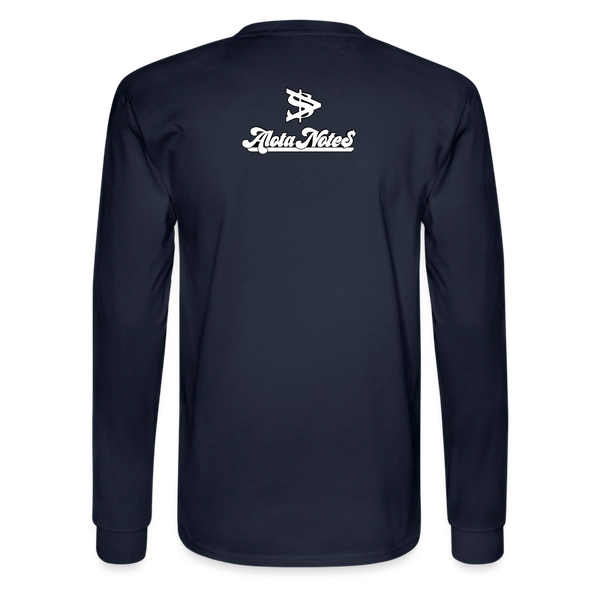 Alota Note$ White Lettermark x Icon/Wordmark Men's Long Sleeve T-Shirt - navy