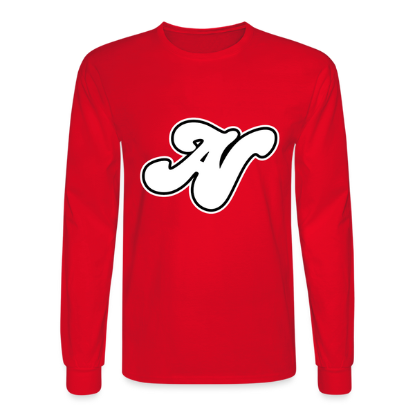 Alota Note$ White Lettermark x Icon/Wordmark Men's Long Sleeve T-Shirt - red