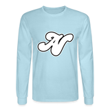 Alota Note$ White Lettermark x Icon/Wordmark Men's Long Sleeve T-Shirt - powder blue