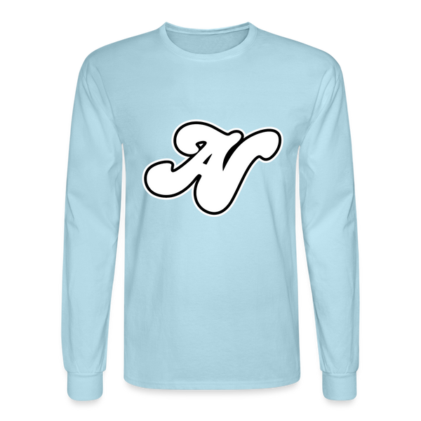 Alota Note$ White Lettermark x Icon/Wordmark Men's Long Sleeve T-Shirt - powder blue