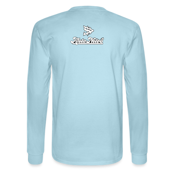 Alota Note$ White Lettermark x Icon/Wordmark Men's Long Sleeve T-Shirt - powder blue