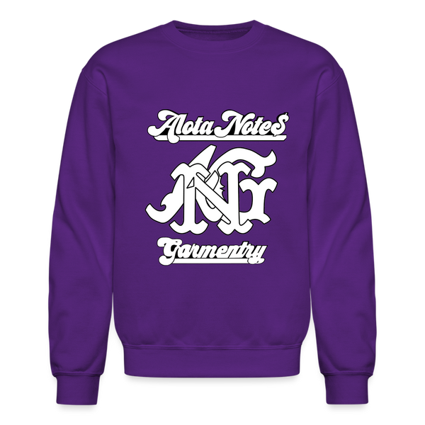 Alota Note$ Garmentry Monogram/Wordmark + Icon/Wordmark Scripted Sleeve Unisex Crewneck Sweatshirt - purple