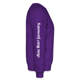 Alota Note$ Garmentry Monogram/Wordmark + Icon/Wordmark Scripted Sleeve Unisex Crewneck Sweatshirt - purple