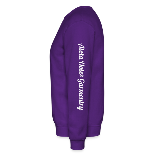 Alota Note$ Garmentry Monogram/Wordmark + Icon/Wordmark Scripted Sleeve Unisex Crewneck Sweatshirt - purple