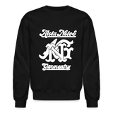 Alota Note$ Garmentry Monogram/Wordmark + Icon/Wordmark Scripted Sleeve Unisex Crewneck Sweatshirt - black