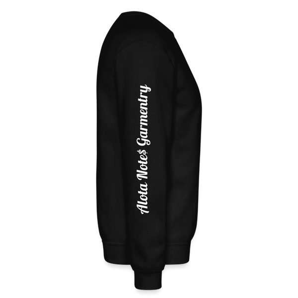 Alota Note$ Garmentry Monogram/Wordmark + Icon/Wordmark Scripted Sleeve Unisex Crewneck Sweatshirt - black