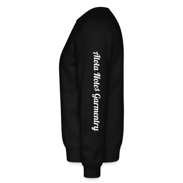 Alota Note$ Garmentry Monogram/Wordmark + Icon/Wordmark Scripted Sleeve Unisex Crewneck Sweatshirt - black