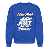 Alota Note$ Garmentry Monogram/Wordmark + Icon/Wordmark Scripted Sleeve Unisex Crewneck Sweatshirt - royal blue