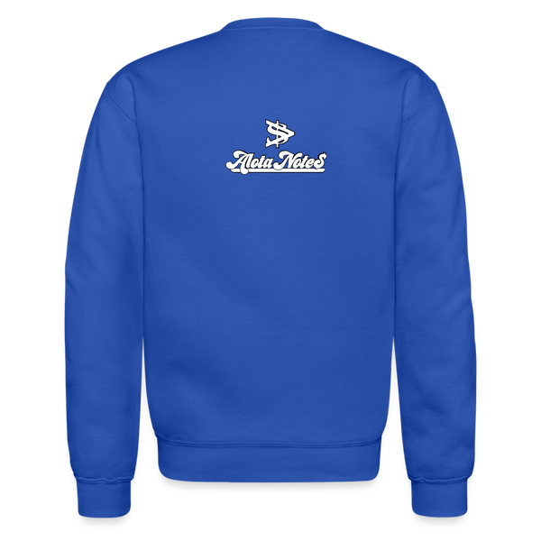 Alota Note$ Garmentry Monogram/Wordmark + Icon/Wordmark Scripted Sleeve Unisex Crewneck Sweatshirt - royal blue