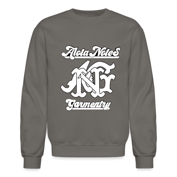 Alota Note$ Garmentry Monogram/Wordmark + Icon/Wordmark Scripted Sleeve Unisex Crewneck Sweatshirt - asphalt gray