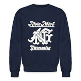 Alota Note$ Garmentry Monogram/Wordmark + Icon/Wordmark Scripted Sleeve Unisex Crewneck Sweatshirt - navy