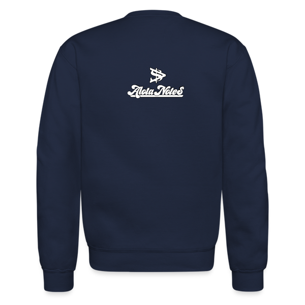 Alota Note$ Garmentry Monogram/Wordmark + Icon/Wordmark Scripted Sleeve Unisex Crewneck Sweatshirt - navy