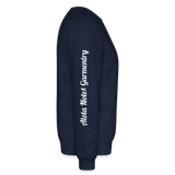 Alota Note$ Garmentry Monogram/Wordmark + Icon/Wordmark Scripted Sleeve Unisex Crewneck Sweatshirt - navy